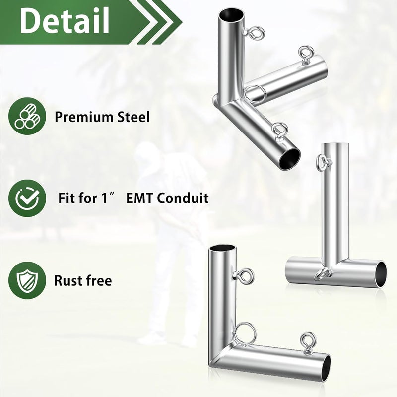 ForoGore 10 Pcs 1'' Golf Frame Corner Kit DIY Canopy Fittings Kit with Threaded Eye Bolts for EMT Pipe 10' L x 10' W x 10' H Practice Golf Cage Net Indoor Outdoor Home - Image 4